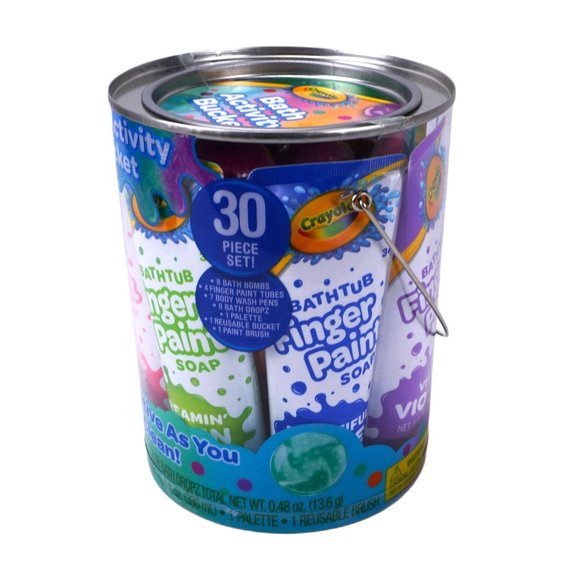 Crayola Bath Activity Bucket 30 Piece Set Bath Bomb Body Wash Pen Finger Paint - Picture 2 of 5
